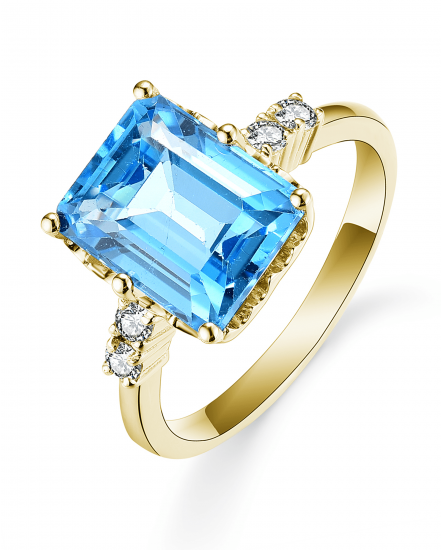 EMERALD CUT SWISS BLUE TOPAZ DIAMOND RING (TR5364)